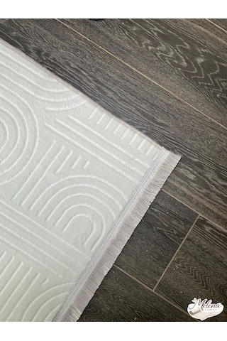 Konak Halı Modern Salon Halısı Premium Seri Krem Emboss Kabartmalı Saçaklı Kaymaz Taban Krem