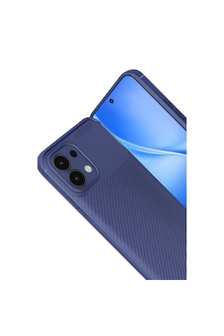 Oppo A6 Pro Uyumlu Karbon Fiber Desenli Auto Focus Lens Korumalı Şık Kılıf Lacivert