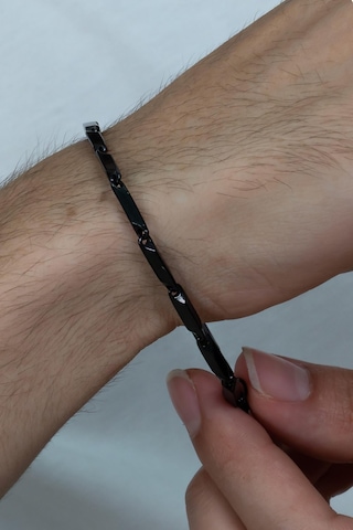 Bamboo Siyah Küp Model Erkek Çelik Bileklik Künye Eck05Bs