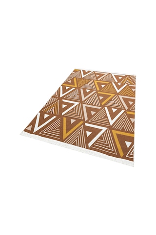 Beige Yellow Yıkanabilir Çift Taraflı Modern Desenli Dokuma Kilim