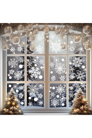Fosenze 114 Adet 30 Cm Elektriksiz Kar Tanesi Sticker, Pencere Dekorasyonu, Noel Yeni Yıl Winter Thema, Yeniden Kullanılabilir Pvc-u Malzeme Beyaz