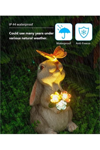 Güneş Bahçesi Açık Paskalya Heykelleri Tavşanı Parlayan Kelebek, Çiçek Ve 3 Led Işık