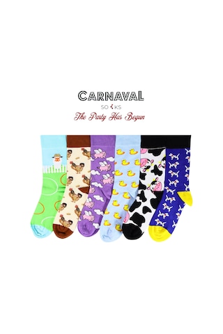 Carnaval Socks Çiftlik Hayvanları Desenli Tasarım 6'lı Çorap Kutusu Çok Renkli