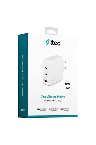 Ttec Smartcharger Trio Gan 120w Pd Seyahat Hızlı Şarj Aleti 2 Usb-c+usb-a