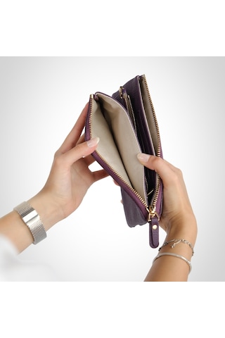 Mft Leather Hakiki Deri Kadın Cüzdan Çanta Almeda 5463 Flother Mat Mor