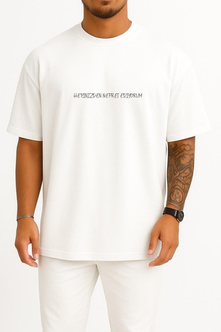 Bahriyeli Collection Oversize Hepinizden Nefret Ediyorum Göğüs Tasarımlı Unisex T-shirt Beyaz