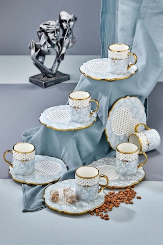 Carmen 6 Kişilik Porselen Desenli Çay Fincan Takımı - Mavi