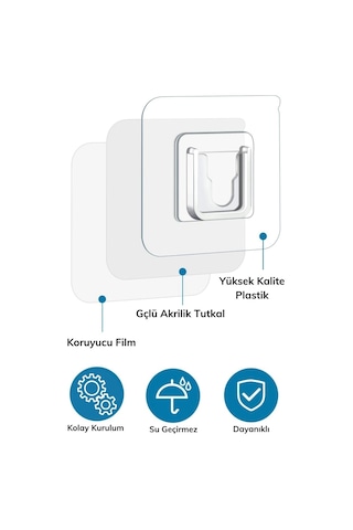 Biishe Eşya Sabitleme Askısı 10 Çift Şeffaf Çift Taraflı Yapışkanlı Geçmeli Klips Çok Renkli