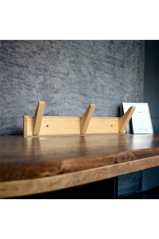 Tek-iş Masif Ahşap Portmanto Duvar Askısı Üçlü 3'lü Ahşap Duvar Askısı Ahşap