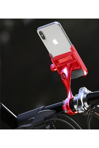 Metal Gidon Bağlantılı 4.5-7 İnç Destekler Motosiklet - Bisiklet- Mtv Telefon Tutucu Kırmızı