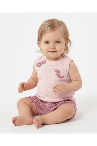 S-Mall Bibaby Pink Flowers Şortlu Jakarlı Bebek Takımı - 2 Li - Pembe