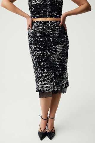 Grımelange Yıseth Kadın Gümüş Pul Payet Uzun Astarlı Siyah Etek Siyah