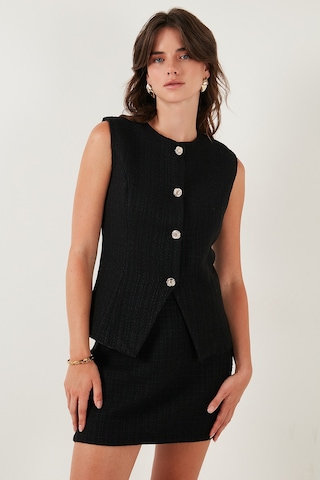 Lela Pamuk Ve Yün Karışımlı Slim Fit Bisiklet Yaka Tüvit Bayan Yelek 611Ye00059 Siyah
