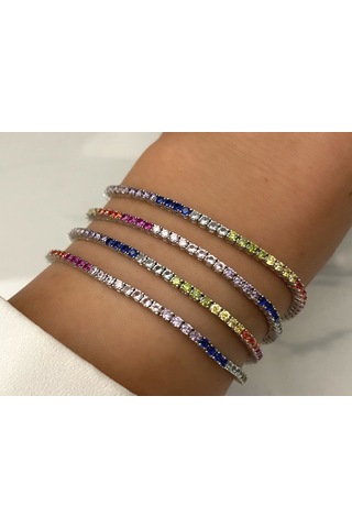 Silver Point 1 Mm Renkli Taşlı Suyolu Bileklik Gümüş