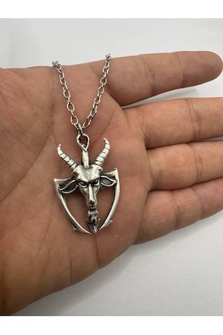 Pagan Keçi Şeytan Figürlü Gümüş Renk Unisex Kolye Gotik Ve Alternatif Takı Çok renkli