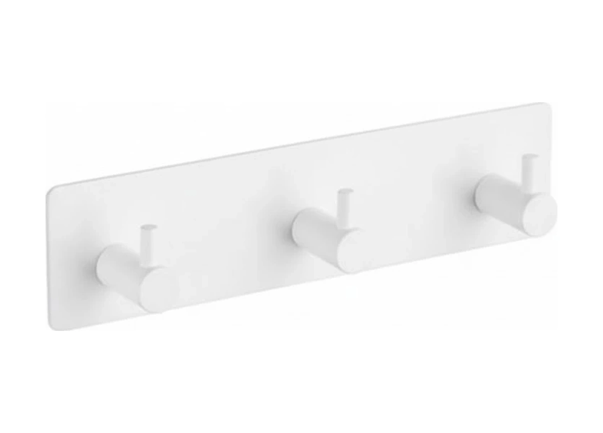 Askılık Yapışkanlı Dikdörtgen Çubuklu 3 Kancalı Beyaz Beyaz