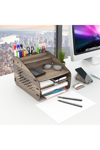 Design Otto Fx Medium Hexa - 6 Renk Evrak Rafı Masaüstü Organizer Siyah