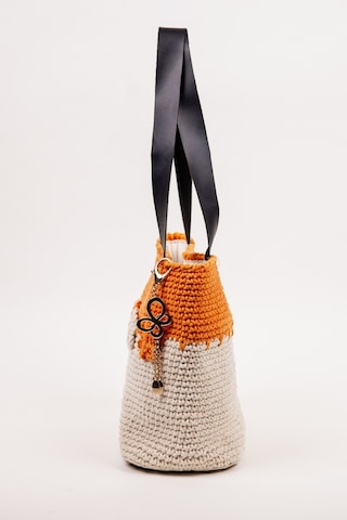 Fabric Craft Bag Omuz Çantası Merserize Pamuk İpli Çiçek Detaylı Turuncu - Beyaz