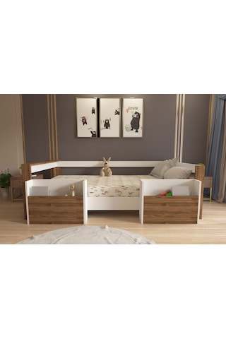 Herseycik Ninnimo Montessori 90X190 Yatak Uyumlu Karyola M1-12 Beyaz - Ceviz