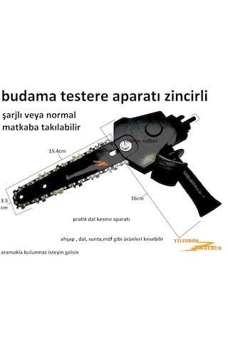 Budama Testere Aparatı Zincirli Şarjlı Matkap Testeresi Pratik Ke