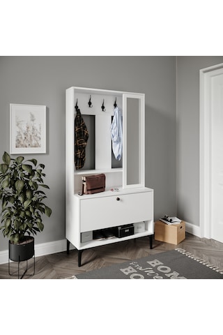 Valentino White Raflı,aynalı,kapaklı Ayakkabılık/vestiyer/portman