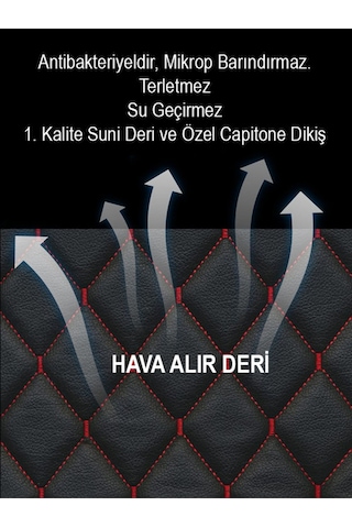 2li Deri Kaplama Koltuk Minderi Siyah Kırmızı