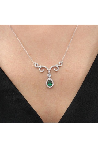 Mia Vento Pırlanta Montür Zarif Damla Sentetik Zümrüt Asalet Mührü Gümüş Mini Set