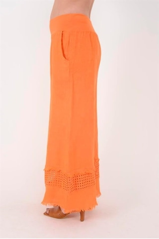 Eren Style İtalyan Fisto Paça Detaylı Keten Pantolon-9893 Oranj