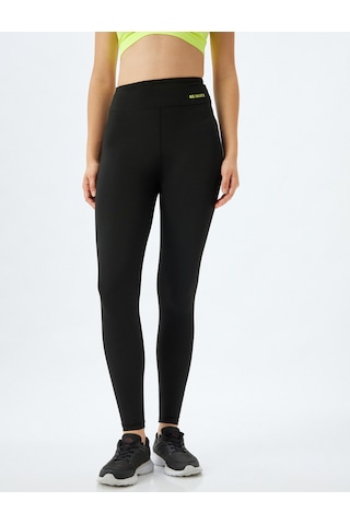 Koton Spor Tayt Yüksek Bel Slogan Baskılı Slim Fit İnterlok Siyah 5wak40287nk Siyah