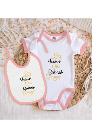 Bk Kids Yesun Oni Babasi Tasarımlı Pembe Bebek Body Zıbın Ve Mama Çok Renkli