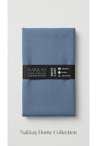 Nakkaş Home Collection 2'li Pamuklu Fermuarlı Yastık Kılıfı Seti - 50x70 Cm Düz Renk Yastık Kılıfı Açık Gri - Mavi