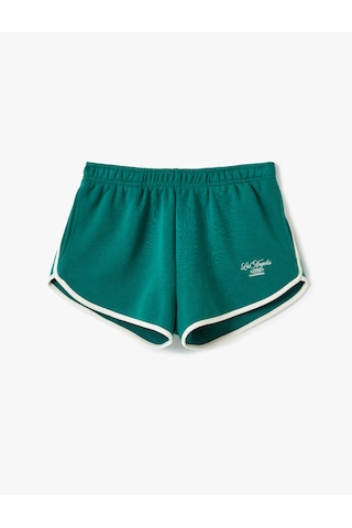 Koton Cep Detaylı Beli Lastikli Slogan Baskılı Biyeli Slim Fit Mini Şort Yeşil 5sal40062ık Yeşil