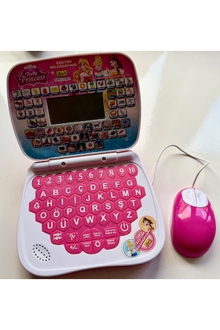 100 Fonksiyonlu Türkçe İngilizce Eğitim Bilgisayarı 2ın1 Set Eğitici Bilgisayar Ve Mouse Laptopu Pembe