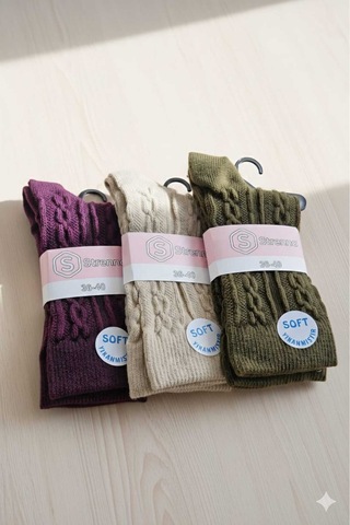 Kadın Lambswool Yün Çorap 3'lü Asorti Setler 36-40 Set 2