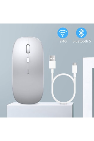 Xiaomi Tablet Şarj Edilebilir Sessiz Mouse Bluetooth + 2.4hz Wifi Kablosuz Mouse Fare 001
