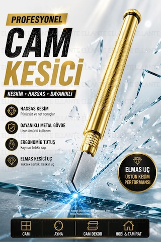 Profesyonel Elmas Uçlu Cam Kesici - Metal Gövde Hassas Cam Kesme Aparatı Ergonomik Sap