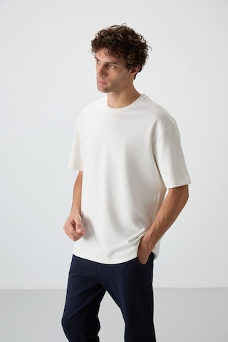Tommy Life Ekru - Lacivert Pamuklu Kalın Yumuşak Dokulu Oversize Fit Basic Erkek Eşofman Takım - 85251 Ekru