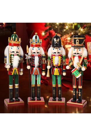 Kosona 30 Cm Ahşap Davulcu Asker Figürü - El Boyama, Açılabilir Ağız, Noel Dekorasyonu, Ev Dekoru Hediyesi