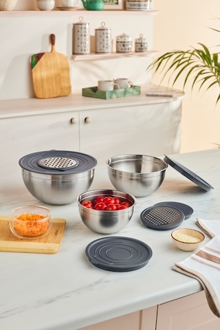 Karaca Kaia 9 Parça Rende Kapaklı Karıştırma Ve Saklama Seti Çelik Gümüş