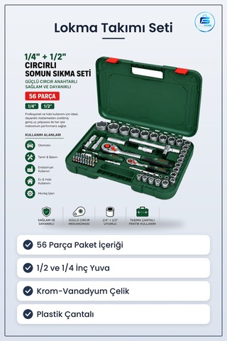Lokma Takımı 56 Parça Ve Cr-v Çelik Ccırlı Somun Sıkma Seti Plast