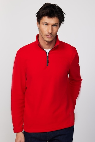 Tudors Erkek Dik Yaka Tüylenme Yapmayan Soğuk Geçirmez Standart Fit Rahat Kesim Kırmızı Polar Sweatshirt-30132-kırmızı Kırmızı