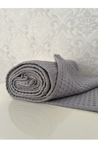 Premium %100 Pamuk Tek Kişilik Yazlık Pike, Yatak Örtüsü, Terletmez Kumaş Gri Renk 160x240cm Gri