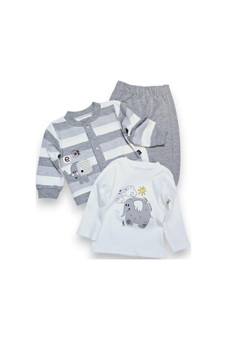 Fil Nakışlı Hırkalı Erkek Bebek Takım gri