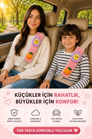 Çiçek Ve Meyveli Pembe Emniyet Kemeri Aksesuarı - Emniyet Kemeri Kılıfı - Araç Emniyet Kemeri Omuz Koruyucu 1 Adet