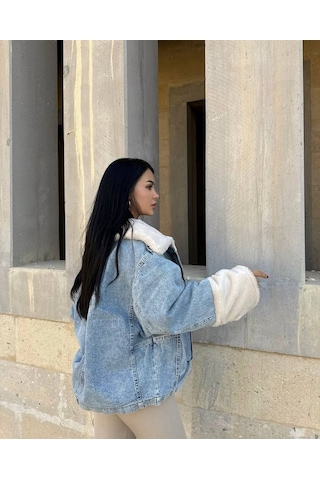 Odl Jeans Kürk Detaylı Denim Ceket Kot Rengi