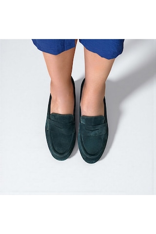 Ne&ve Shoes Kahve Süet Hakiki Deri Gold Zincir Aksesuarlı Kadın Loafer Ayakkabı Kahverengi