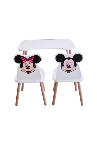 Liva Ahşap Çocuk Aktivite 1 Masa 2 Sandalye Takımı 4-12 Yaş Mickey Mouse Ve Minnie Mouse Çok Renkli