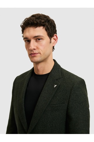 Cacharel Koyu Yeşil Slim Fit Yün Karışımlı Flanel Ceket Yesıl