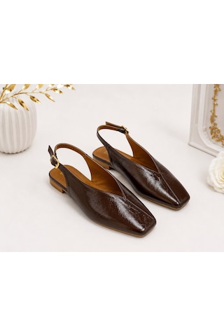 Dabab Shoes Lıvora Kadın Acı Kahve Kare Burun Tokalı Düz Taban Slingback Casual Babet Ayakkabı Kahverengi