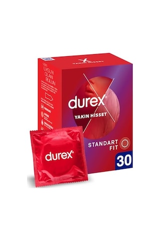 Durex Yakın Hisset İnce Prezervatif 30'lu, Standart Fit